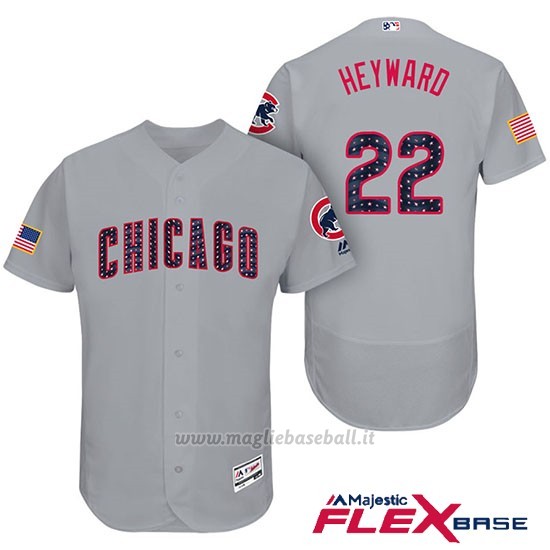 Maglia Baseball Uomo Chicago Cubs 2017 Estrellas y Rayas Cubs 22 Jason Heyward Grigio Flex Base